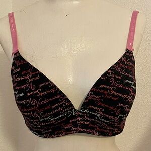 Victoria's Secret Black Bra with Pink Script